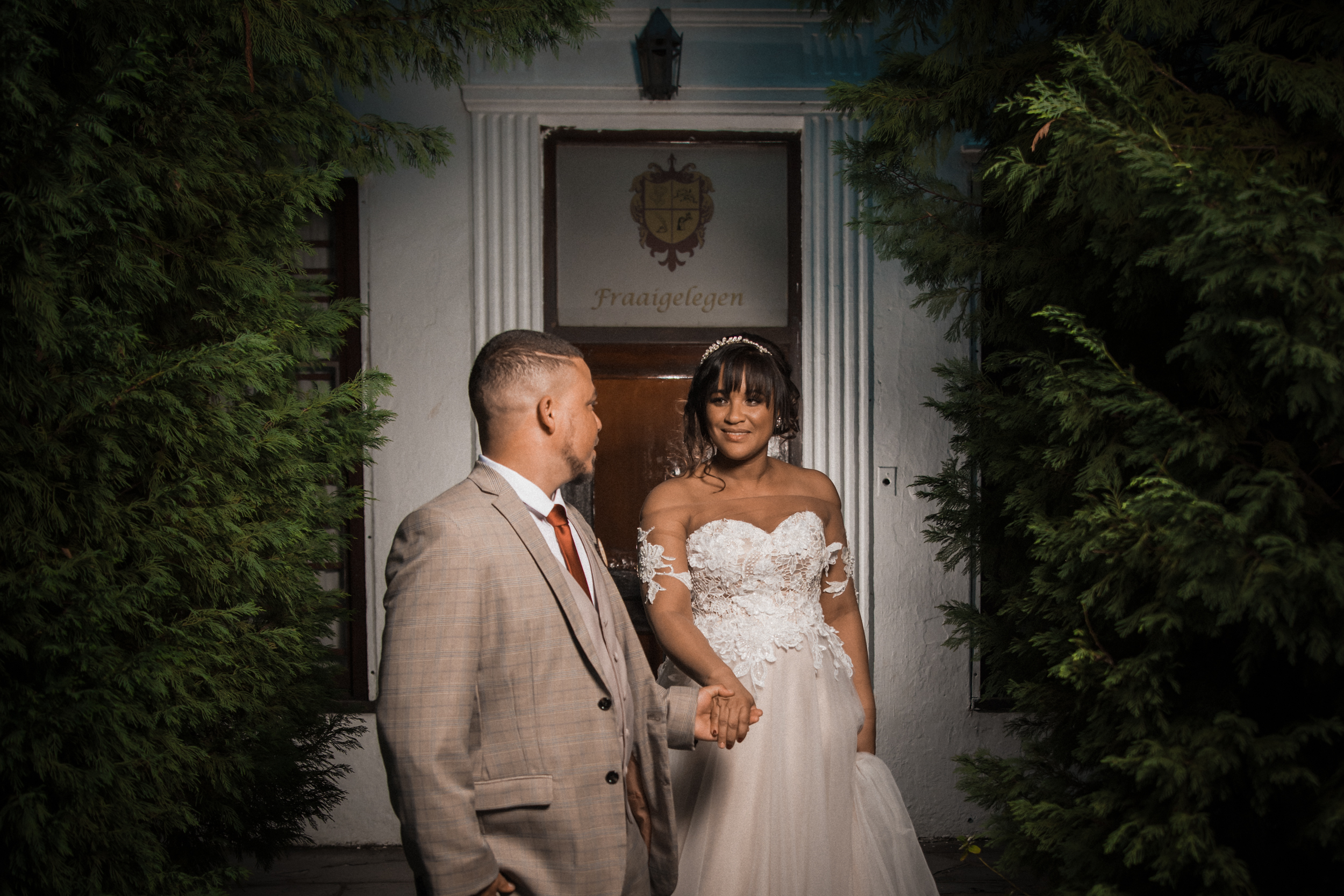 Bride and groom at golden hour in the Western Cape